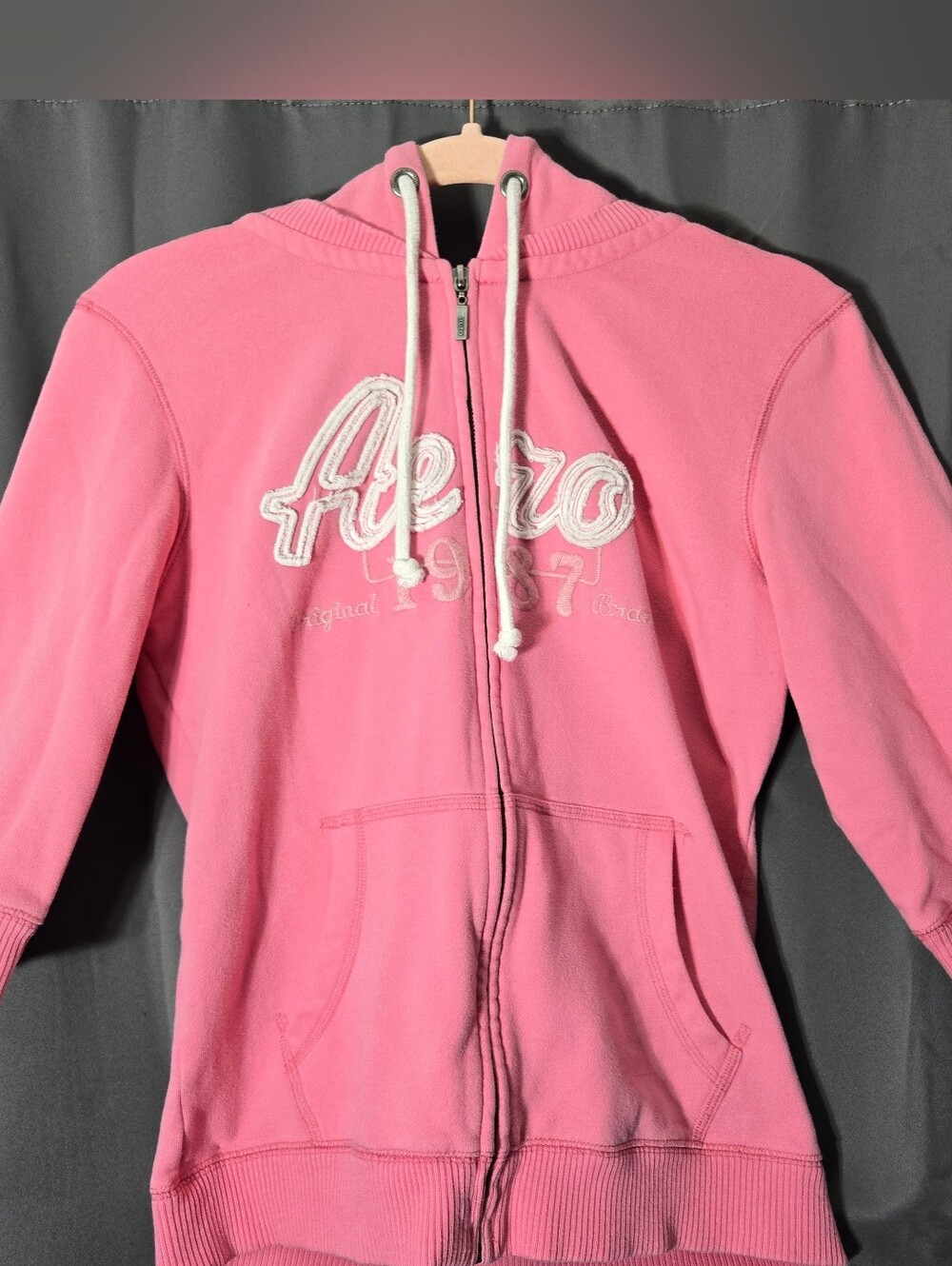 Y2K Aeropostale Pink Hoodie, 2 pockets, Full Zip, 3/4 Sleeves, 2000's Vintage